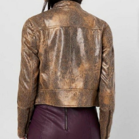 NWT🐍 Free People Python Snake Faux Leather Golden Jacket, Large - Picture 5 of 16
